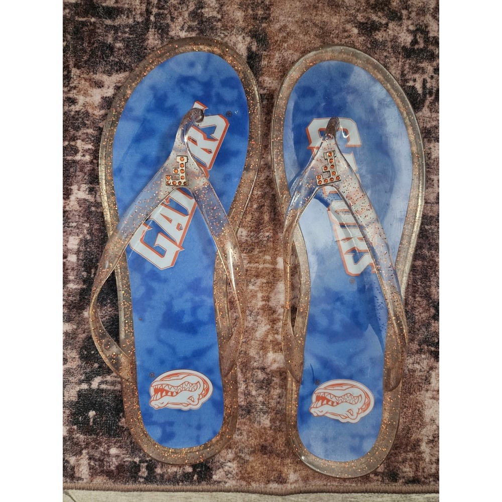 Florida Gators Rhinestone Jelly Flip Flops Orange Glitter Sandals Size L (9-10)